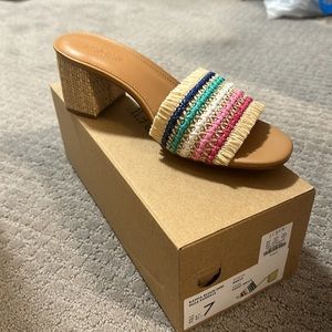 NWT! J Crew Raffia Block-Heel Mule Sandals Color: Sweet Briar Size: 7
